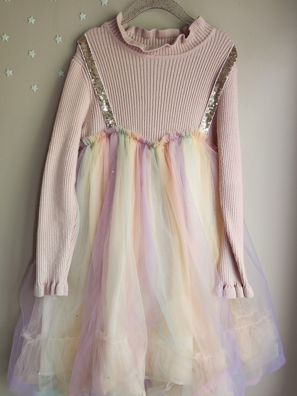 Lola + The Boys Pastel Tulle Dress with Gold Sequin Straps